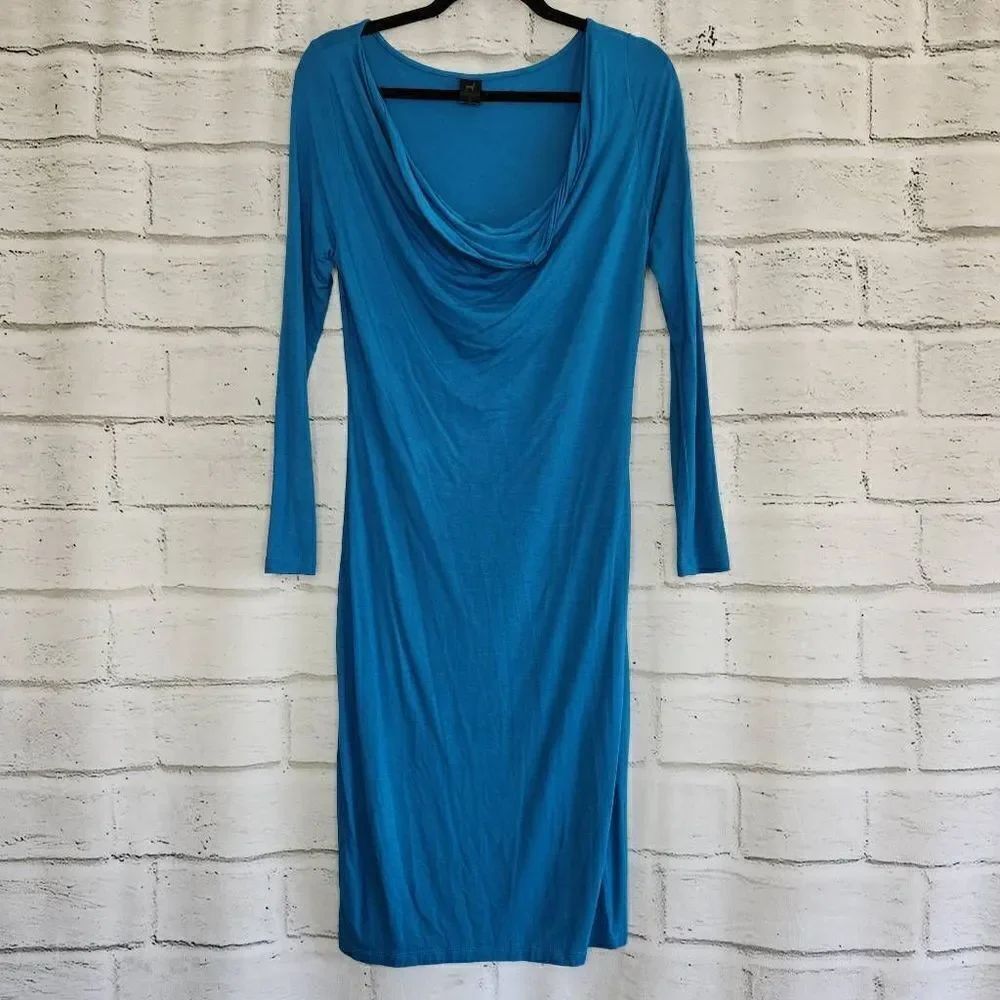 Peruvian Connection Women's Blue Cowl Neck Long Sleeve Sweater Dress Size Small
